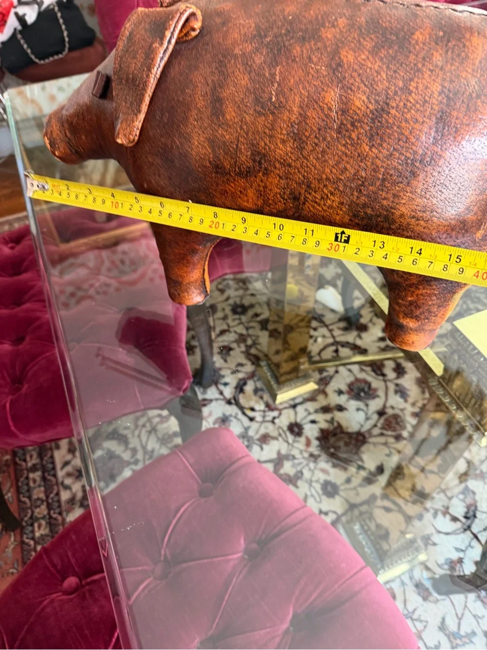 Vintage-Style Brown Leather Pig Accent - Home Dining Decor